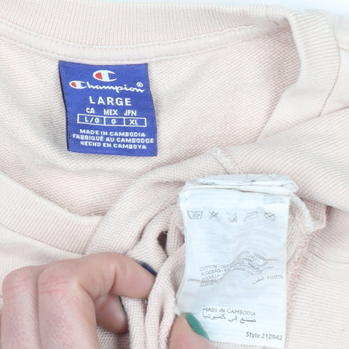 Champion Women's Beige Large Pullover Sweatshirt Cotton Logo Crew Neck