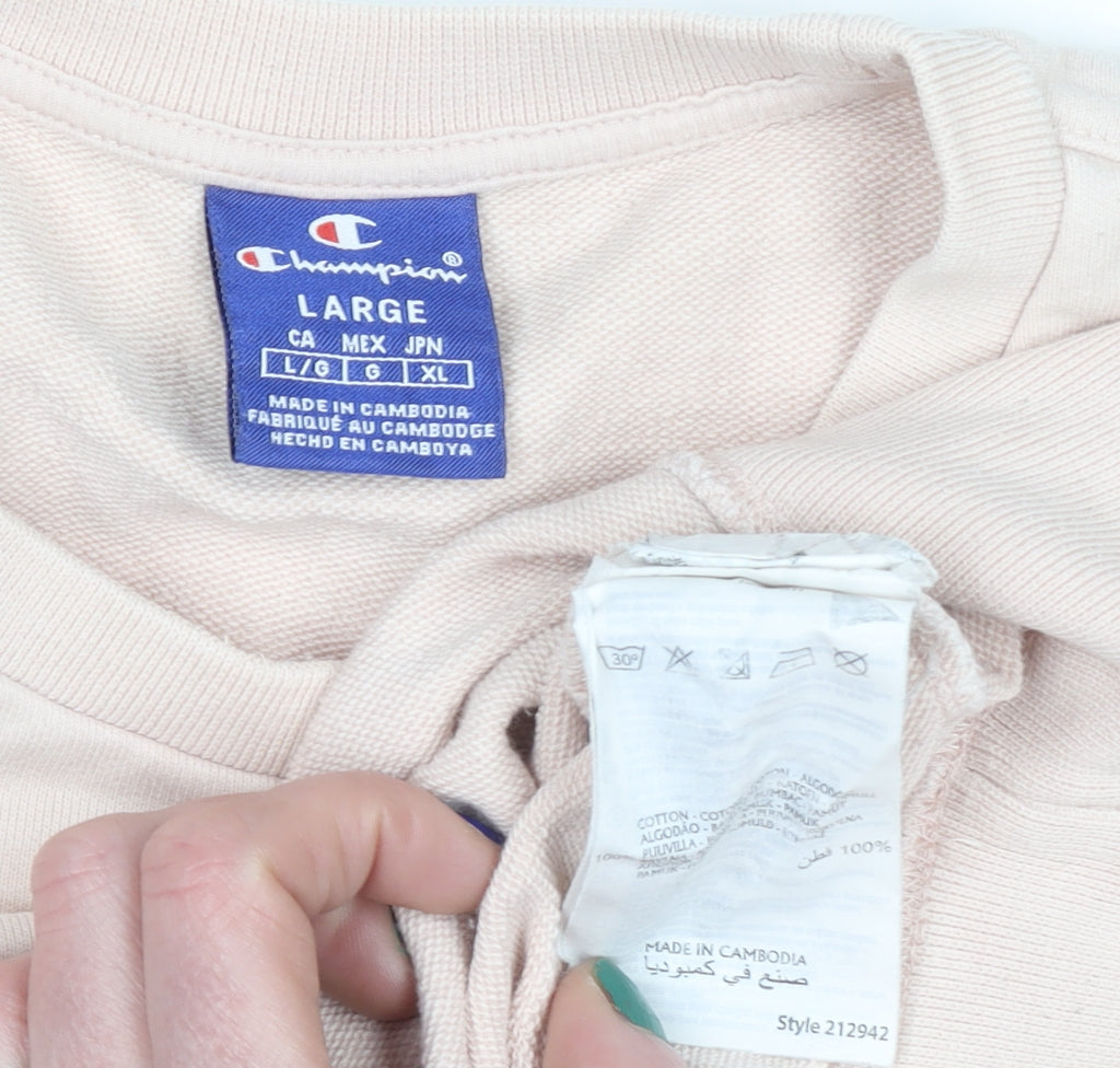 Champion Women's Beige Large Pullover Sweatshirt Cotton Logo Crew Neck