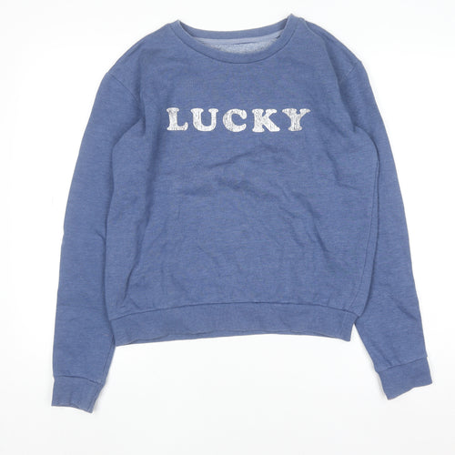 Cotton On Women Blue Pullover Sweatshirt Small 'Lucky' Logo
