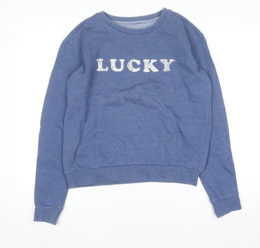 Cotton On Women Blue Pullover Sweatshirt Small 'Lucky' Logo