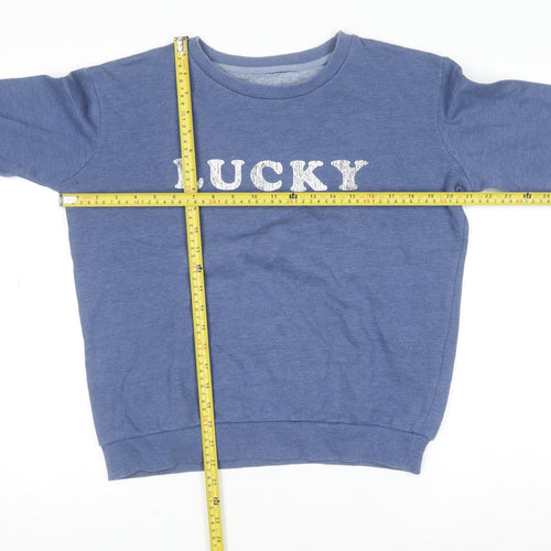 Cotton On Women Blue Pullover Sweatshirt Small 'Lucky' Logo