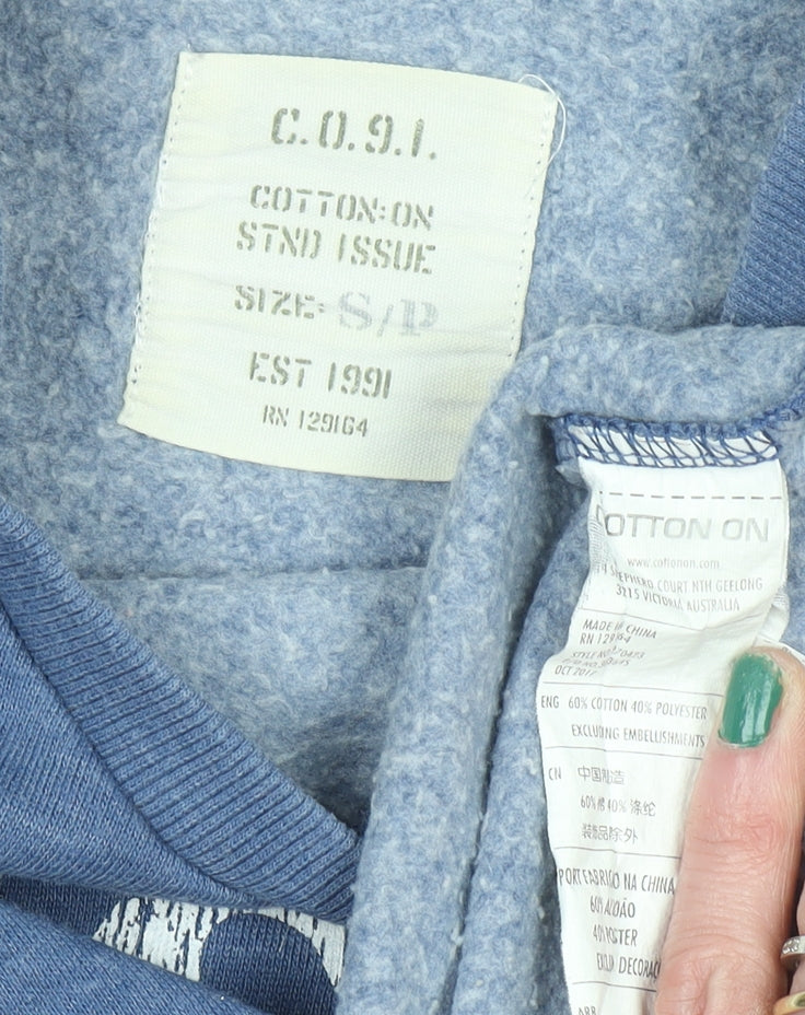 Cotton On Women Blue Pullover Sweatshirt Small 'Lucky' Logo