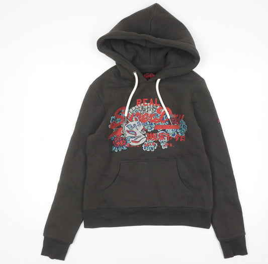 Superdry Women's Black Embroidered Hoodie UK 10 Pull Over