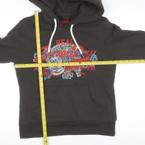 Superdry Women's Black Embroidered Hoodie UK 10 Pull Over