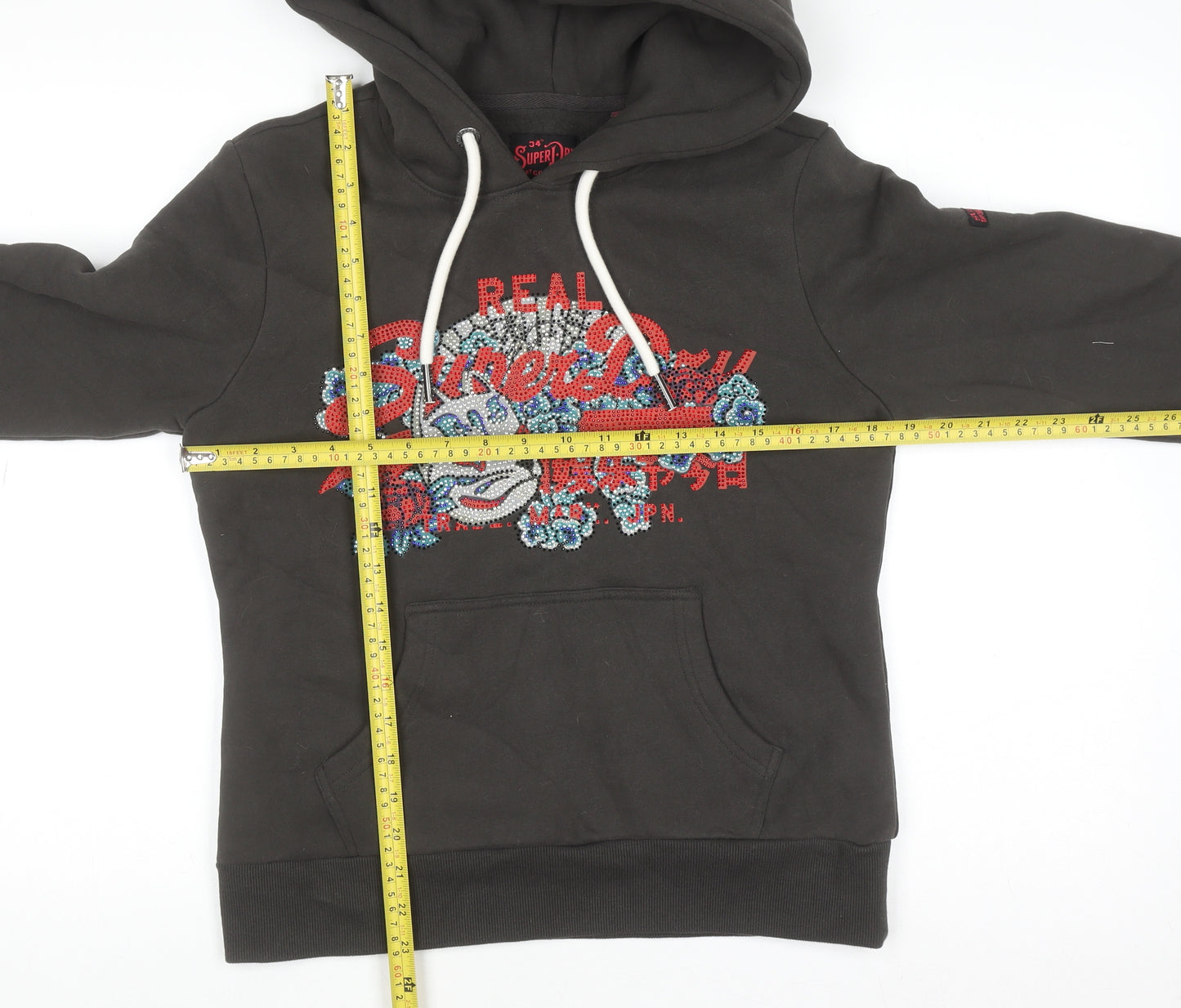 Superdry Women's Black Embroidered Hoodie UK 10 Pull Over