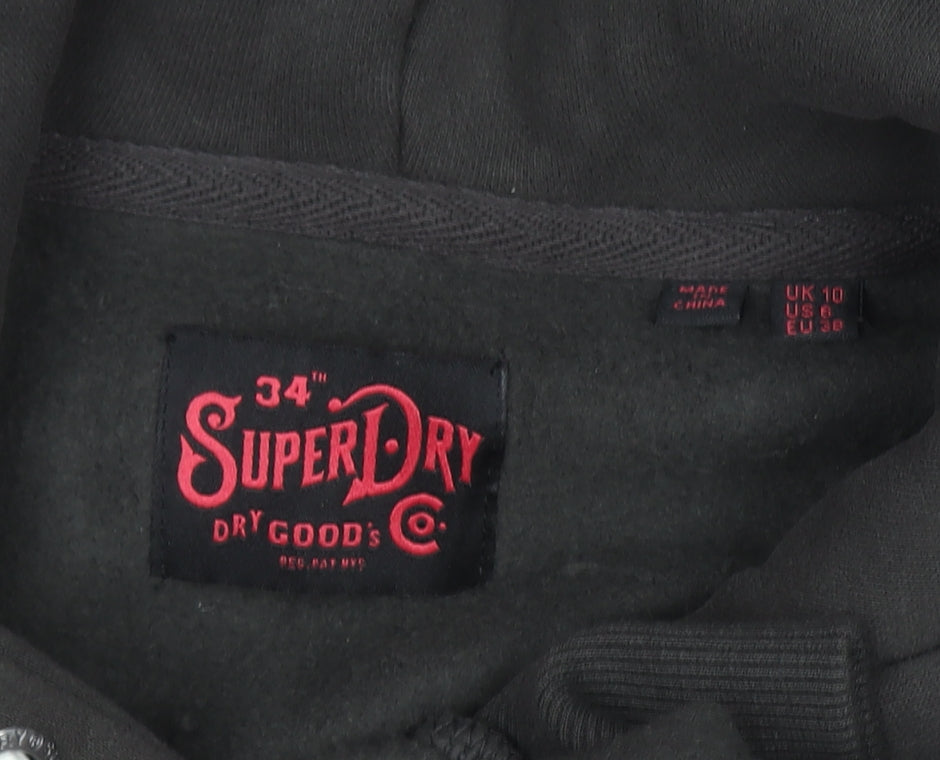 Superdry Women's Black Embroidered Hoodie UK 10 Pull Over