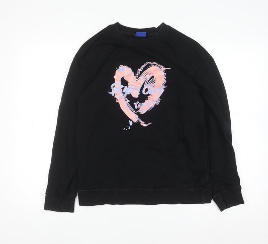 Street Fashion Women's Black Heart Graphic Pullover Sweatshirt M