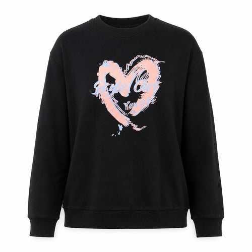 Street Fashion Women's Black Heart Graphic Pullover Sweatshirt M