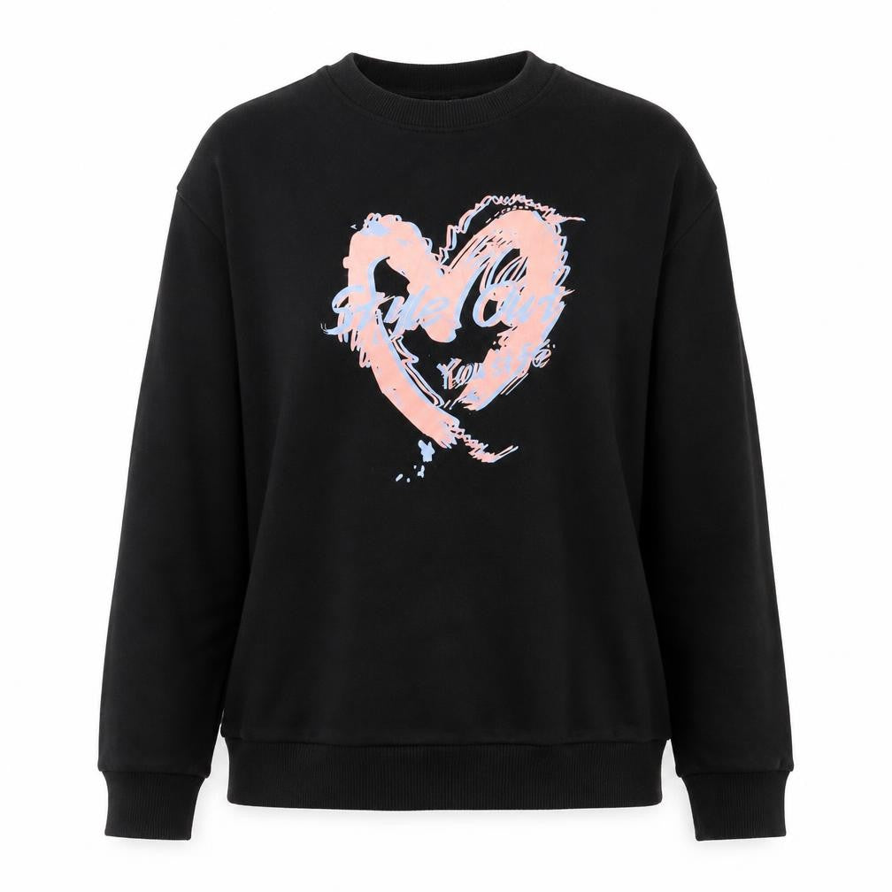 Street Fashion Women's Black Heart Graphic Pullover Sweatshirt M