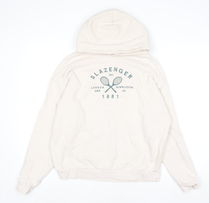 Slazenger Women's Beige Pullover Hoodie UK 10 Medium Graphic Print