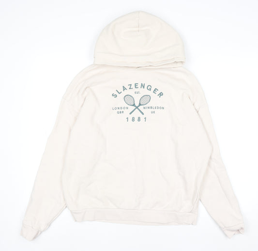 Slazenger Women's Beige Pullover Hoodie UK 10 Medium Graphic Print
