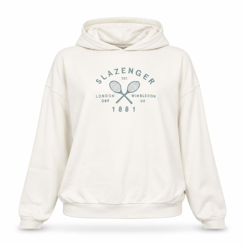 Front view of Slazenger Women's Beige Pullover Hoodie UK 10 Medium Graphic Print