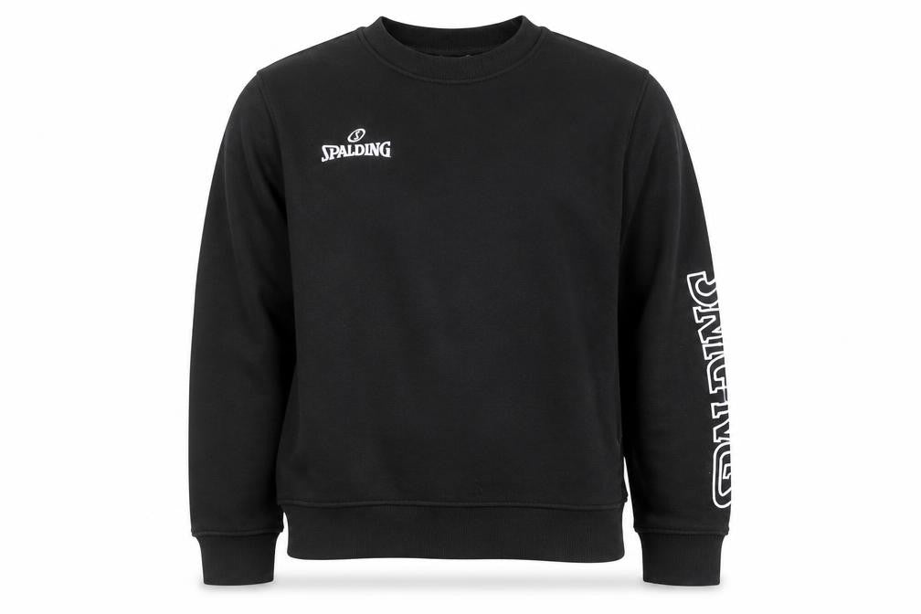 Front view of Spalding boys’ black 13-14 years pullover sweatshirt crew neck long sleeve