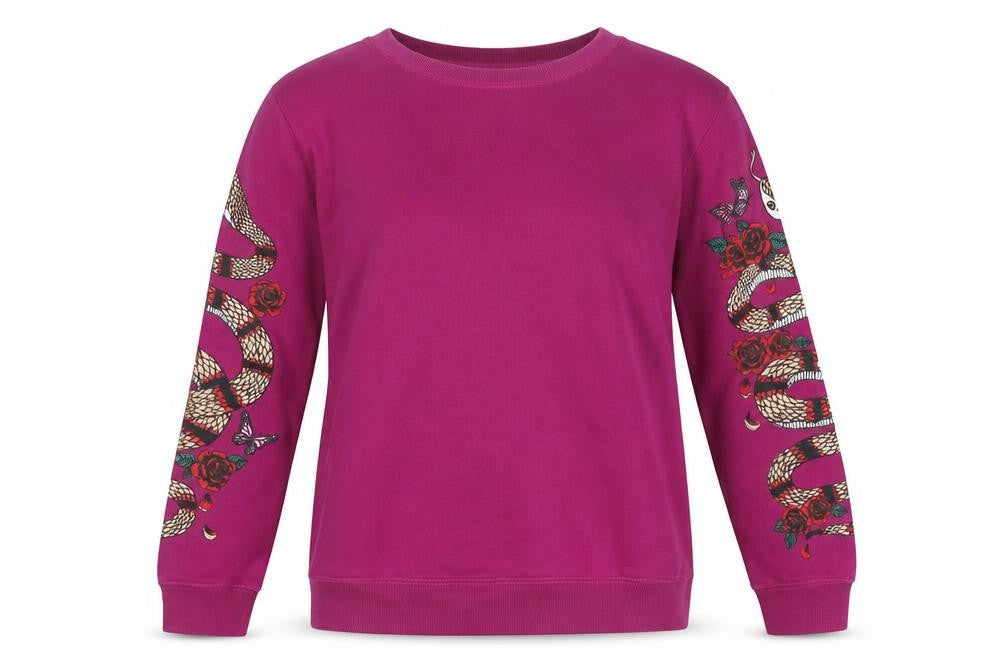 Front view of Cotton On Women Magenta Snake Print Sweatshirt Medium