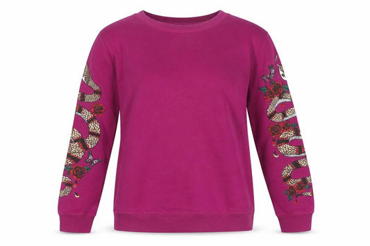 Front view of Cotton On Women Magenta Snake Print Sweatshirt Medium