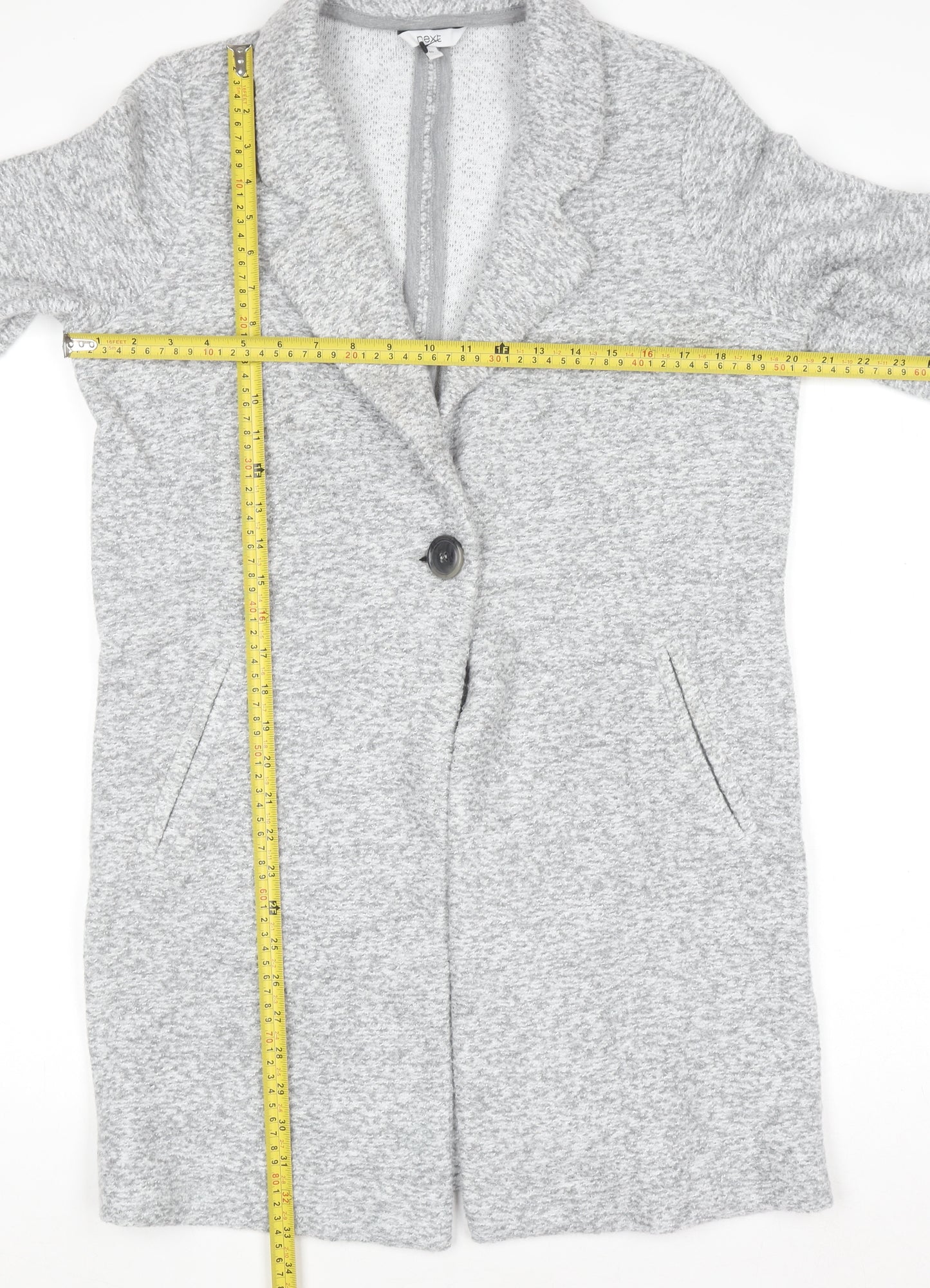 Next Women Grey Long Sleeve Collared Cardigan Size 10