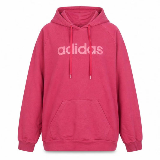 Front view of Adidas Women’s Pink Pullover Hoodie, size L, 16-18 Cotton Blend