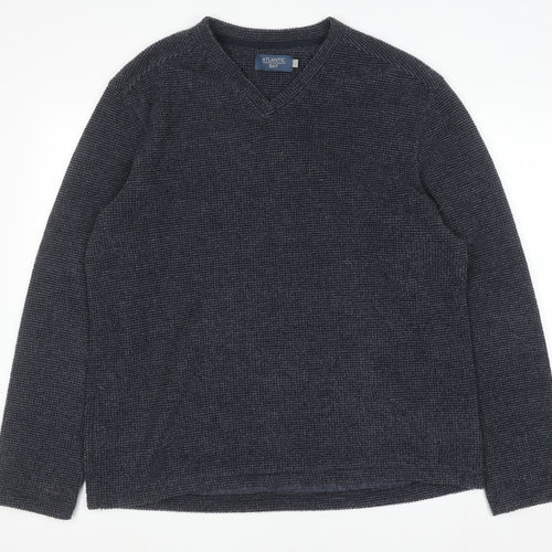 Atlantic Bay Men's Blue V-Neck Knit Pullover Sweatshirt Size L