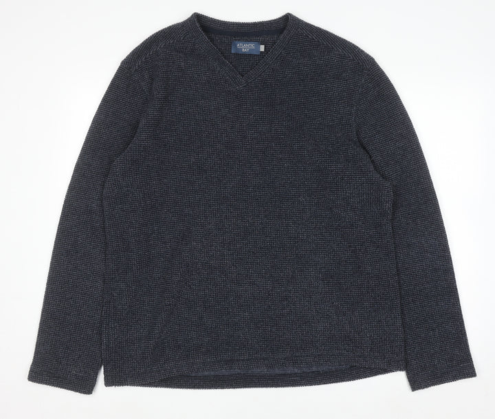 Atlantic Bay Men's Blue V-Neck Knit Pullover Sweatshirt Size L