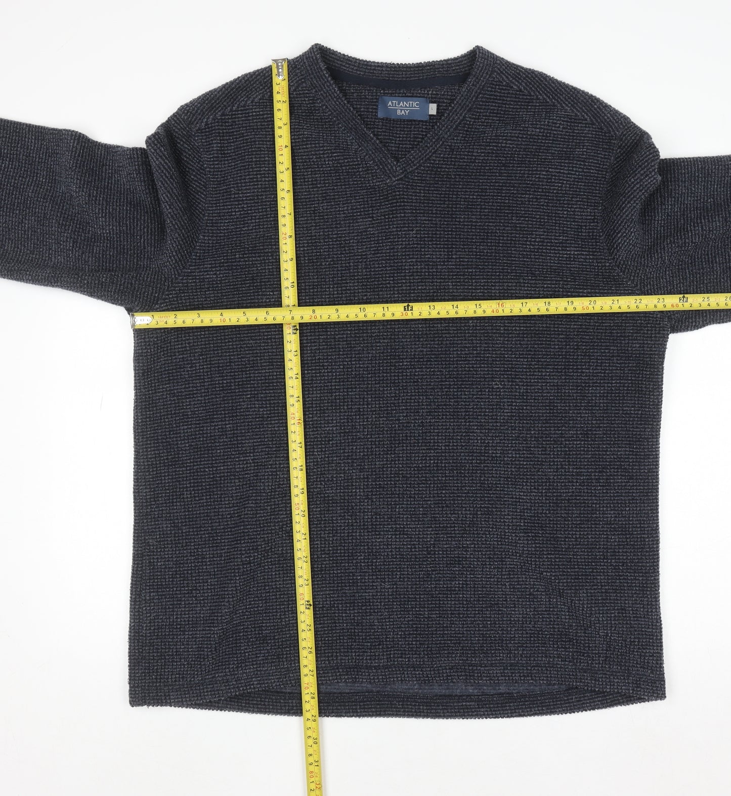 Atlantic Bay Men's Blue V-Neck Knit Pullover Sweatshirt Size L