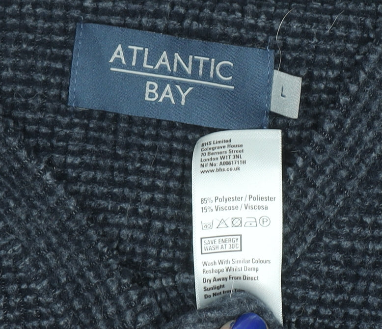 Atlantic Bay Men's Blue V-Neck Knit Pullover Sweatshirt Size L