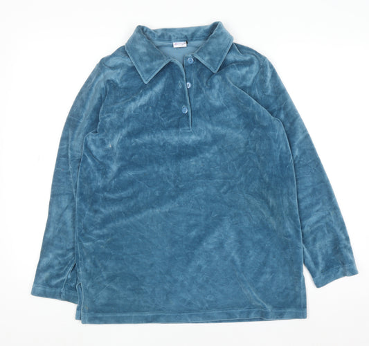 Damart Women Blue Velour Henley Sweatshirt Size S Long Sleeve
