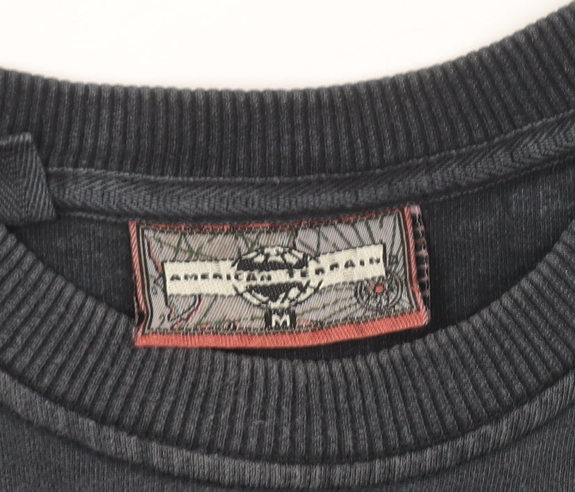 American Terrain Men's Black Embroidered Sweatshirt Medium Retro Pullover