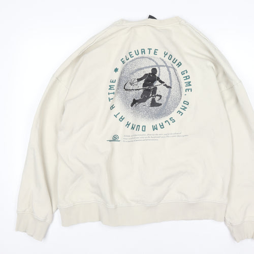 Max Mens Beige Oversized Fit Graphic Sweatshirt L