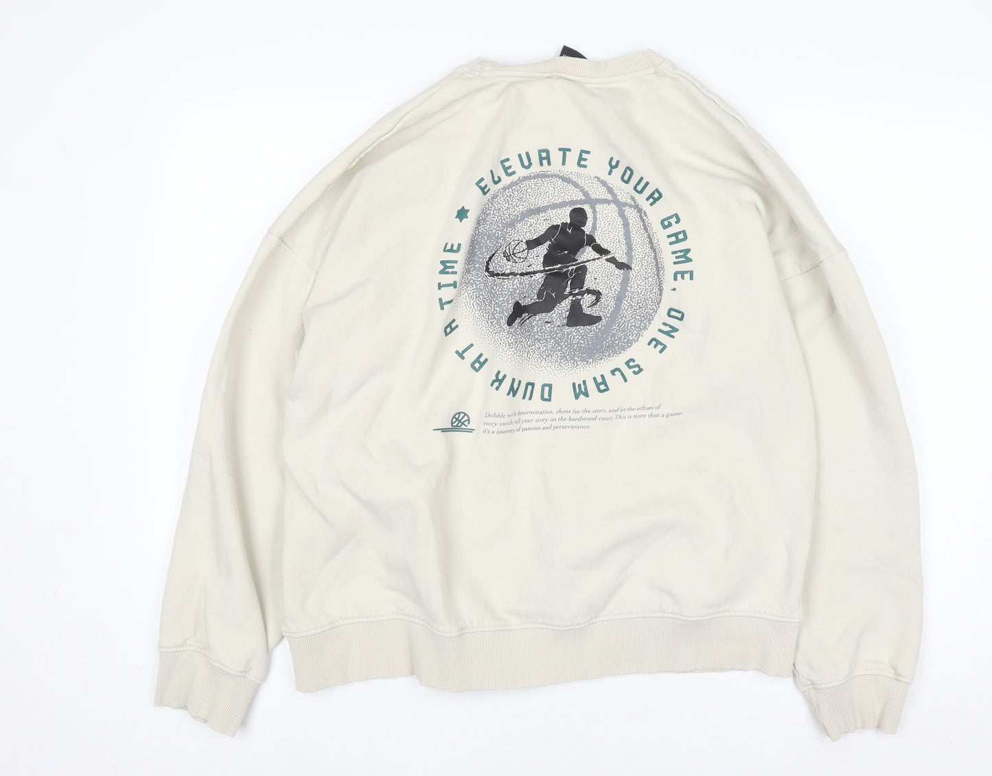 Max Mens Beige Oversized Fit Graphic Sweatshirt L