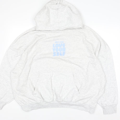 Dunnes Women Grey Hoodie XL Love Yourself Graphic Pullover Sweatshirt