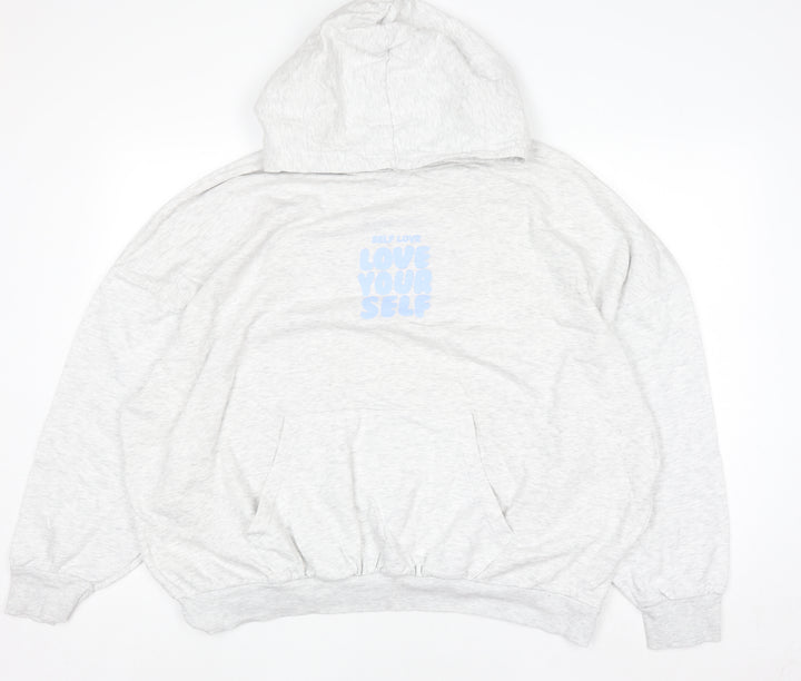 Dunnes Women Grey Hoodie XL Love Yourself Graphic Pullover Sweatshirt