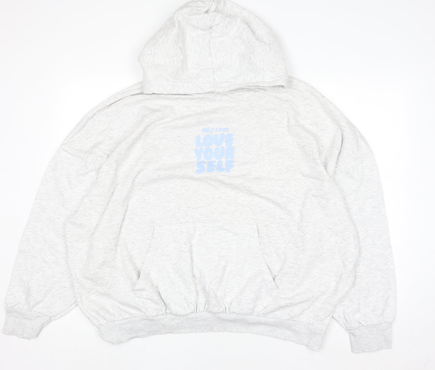 Dunnes Women Grey Hoodie XL Love Yourself Graphic Pullover Sweatshirt