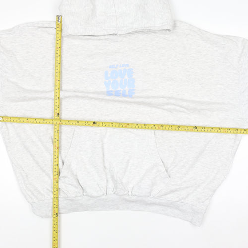 Dunnes Women Grey Hoodie XL Love Yourself Graphic Pullover Sweatshirt