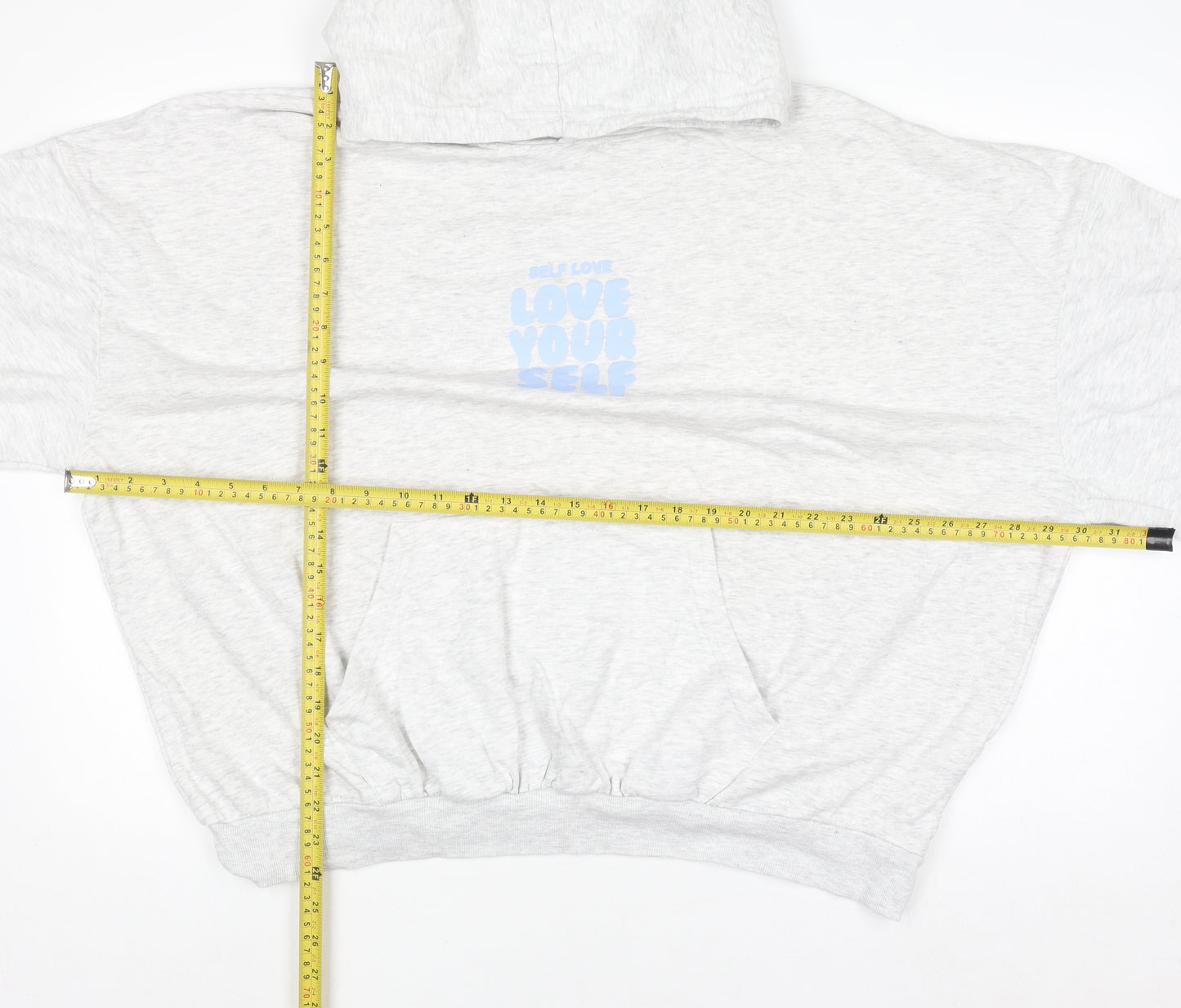 Dunnes Women Grey Hoodie XL Love Yourself Graphic Pullover Sweatshirt