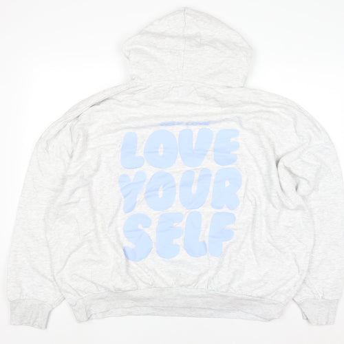 Dunnes Women Grey Hoodie XL Love Yourself Graphic Pullover Sweatshirt