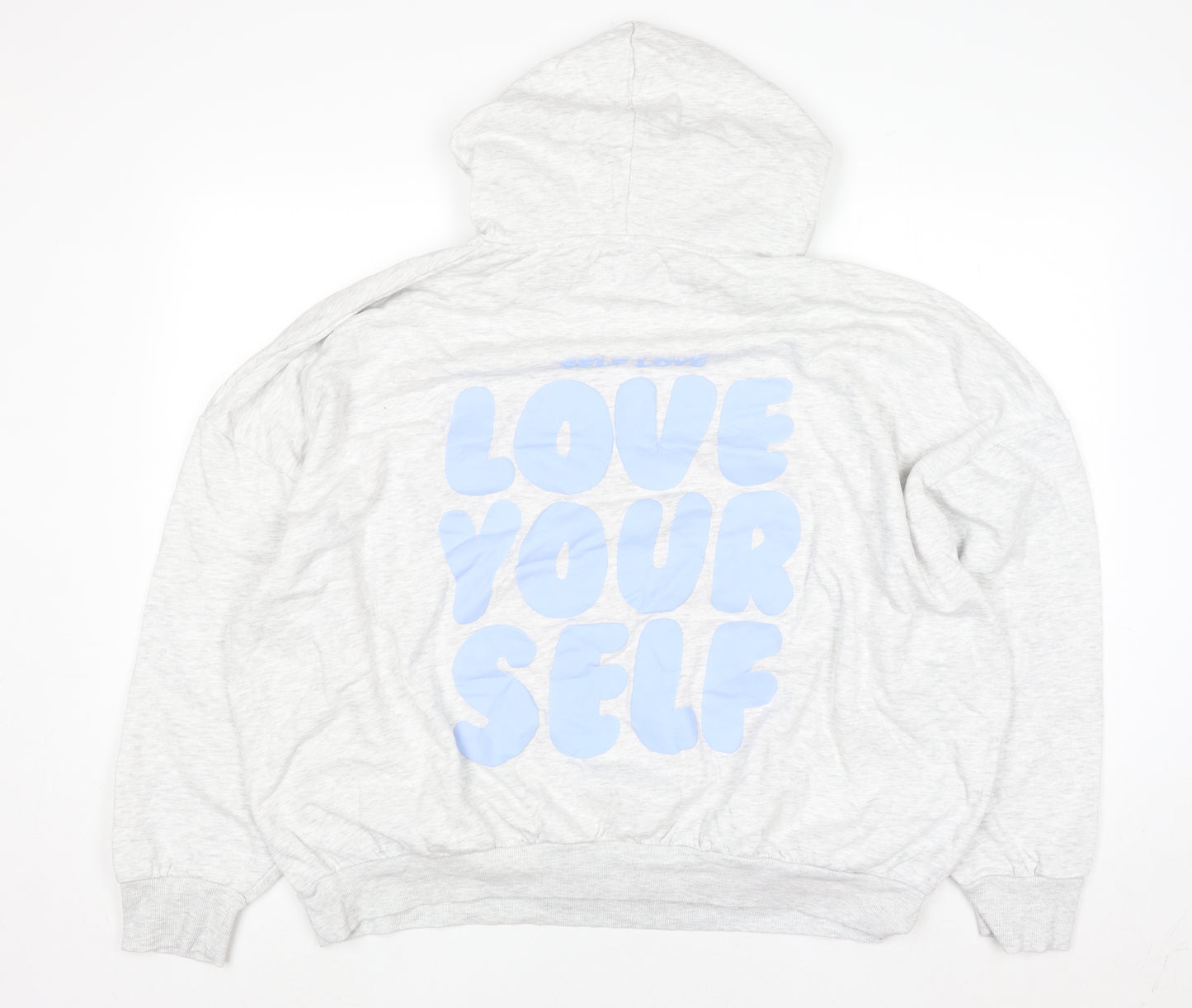 Dunnes Women Grey Hoodie XL Love Yourself Graphic Pullover Sweatshirt