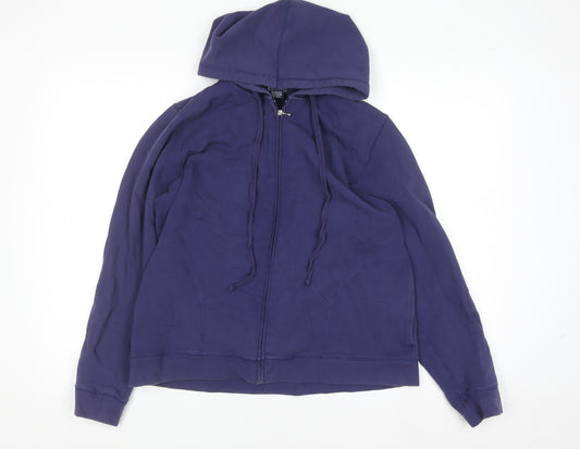 Lands' End Women Purple Full Zip Hoodie Size L 14-16 Cotton Blend