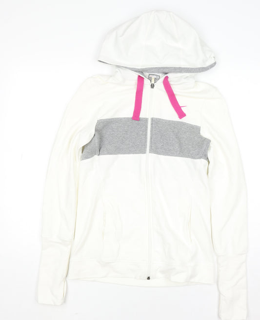 Nike Women's White & Grey Full Zip Hoodie Size 12 M Fit Dry