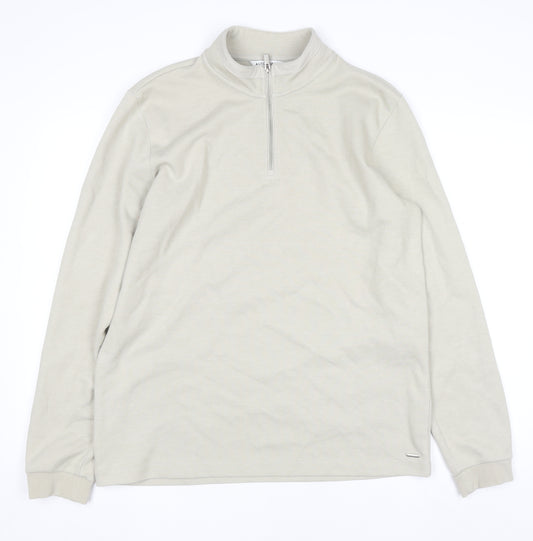 Marks and Spencer Autograph Men's Beige L 1/4 Zip Sweatshirt