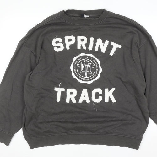 H&M Men’s Grey Track Print Pullover Sweatshirt Size L