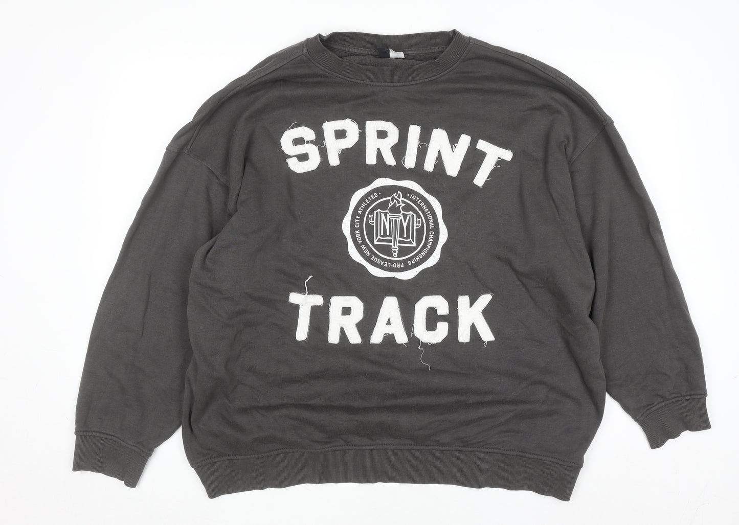 H&M Men’s Grey Track Print Pullover Sweatshirt Size L