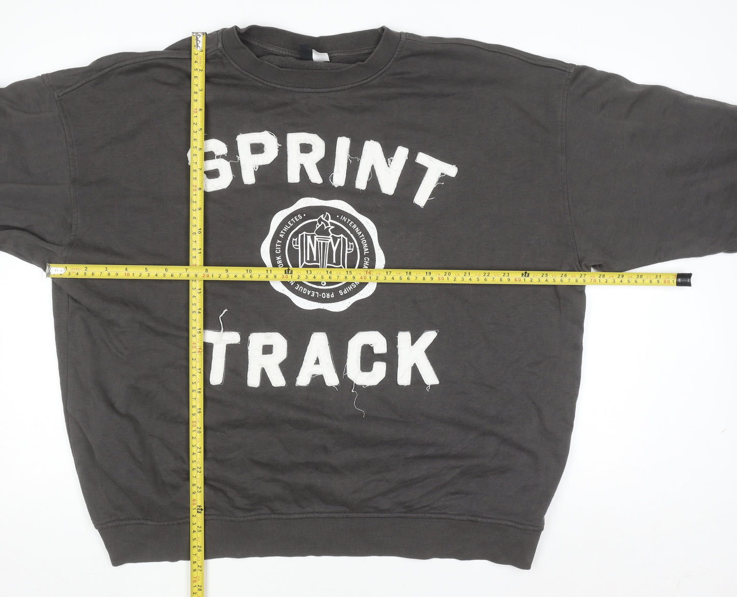 H&M Men’s Grey Track Print Pullover Sweatshirt Size L