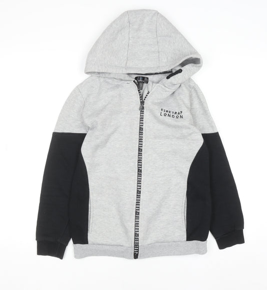 Firetrap Boys Grey Black Full Zip Hoodie 13 Years Cotton Blend