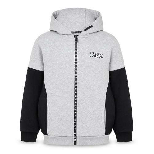Firetrap Boys Grey Black Full Zip Hoodie 13 Years Cotton Blend