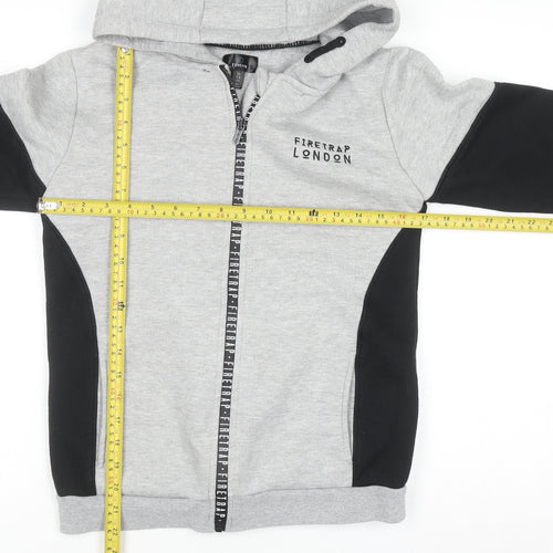 Firetrap Boys Grey Black Full Zip Hoodie 13 Years Cotton Blend