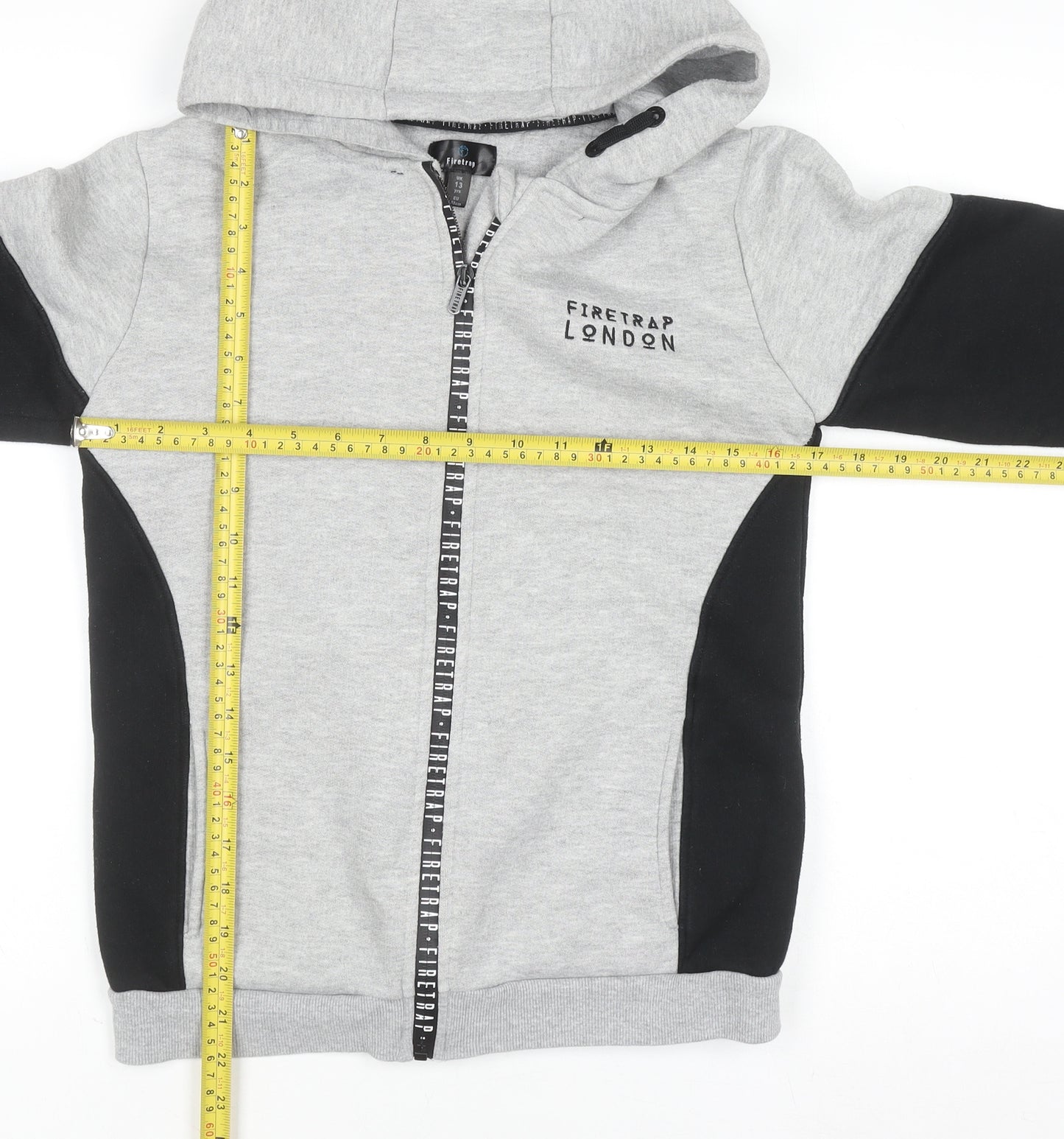 Firetrap Boys Grey Black Full Zip Hoodie 13 Years Cotton Blend