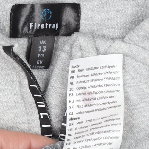 Firetrap Boys Grey Black Full Zip Hoodie 13 Years Cotton Blend