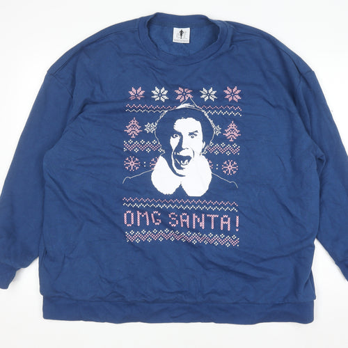 Tu Men’s Blue Christmas Funny Graphic Pullover Sweatshirt Size L