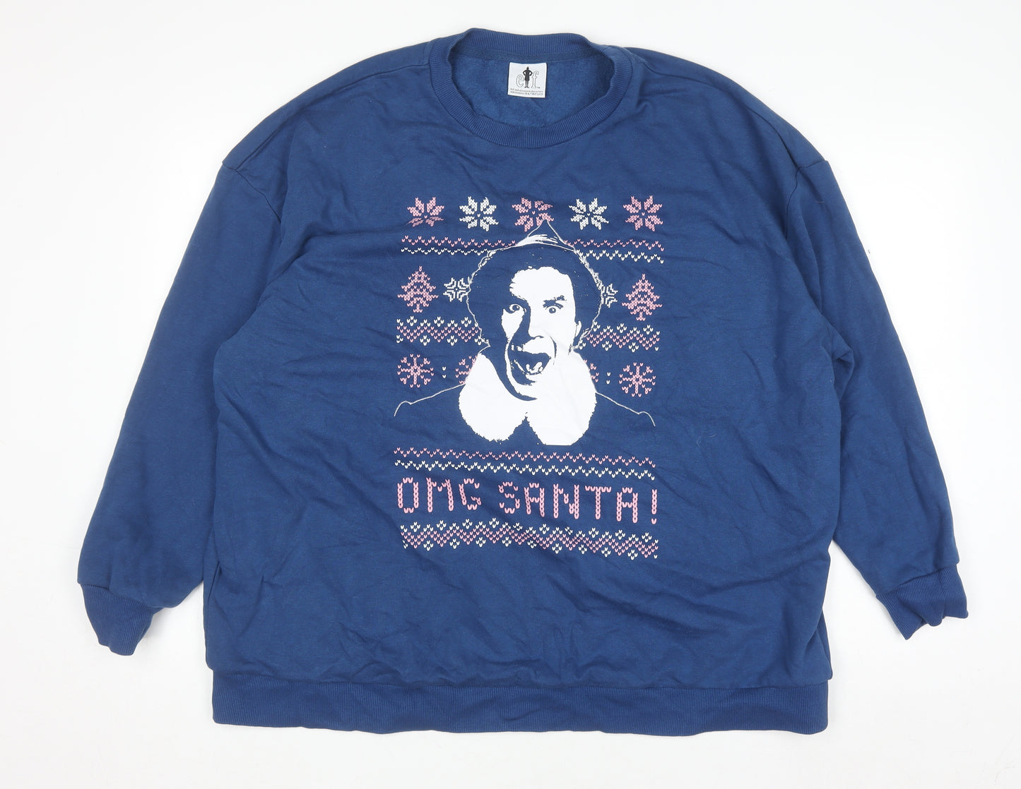 Tu Men’s Blue Christmas Funny Graphic Pullover Sweatshirt Size L