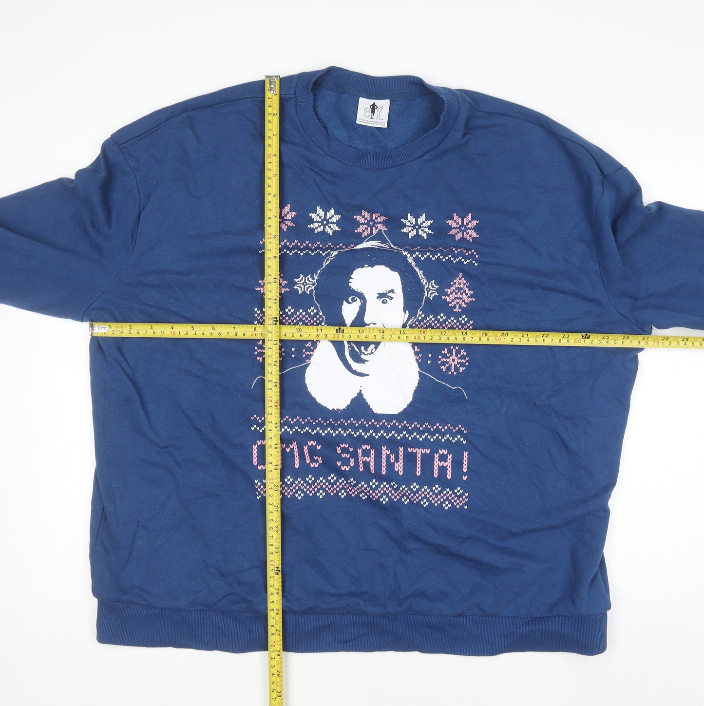 Tu Men’s Blue Christmas Funny Graphic Pullover Sweatshirt Size L